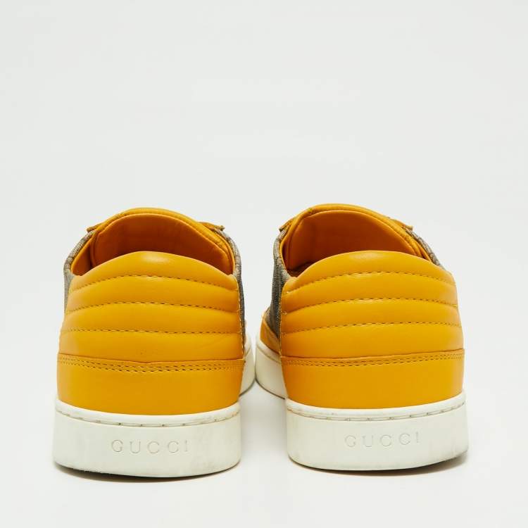 Pre Owned Gucci Yellow/Beige GG Canvas and Leather Low Top Sneakers Size 44