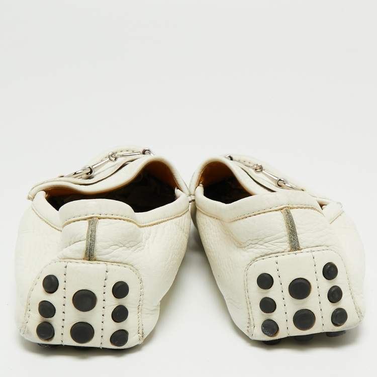 Pre Owned Gucci White Leather Horsebit Slip On Loafers Size 41 