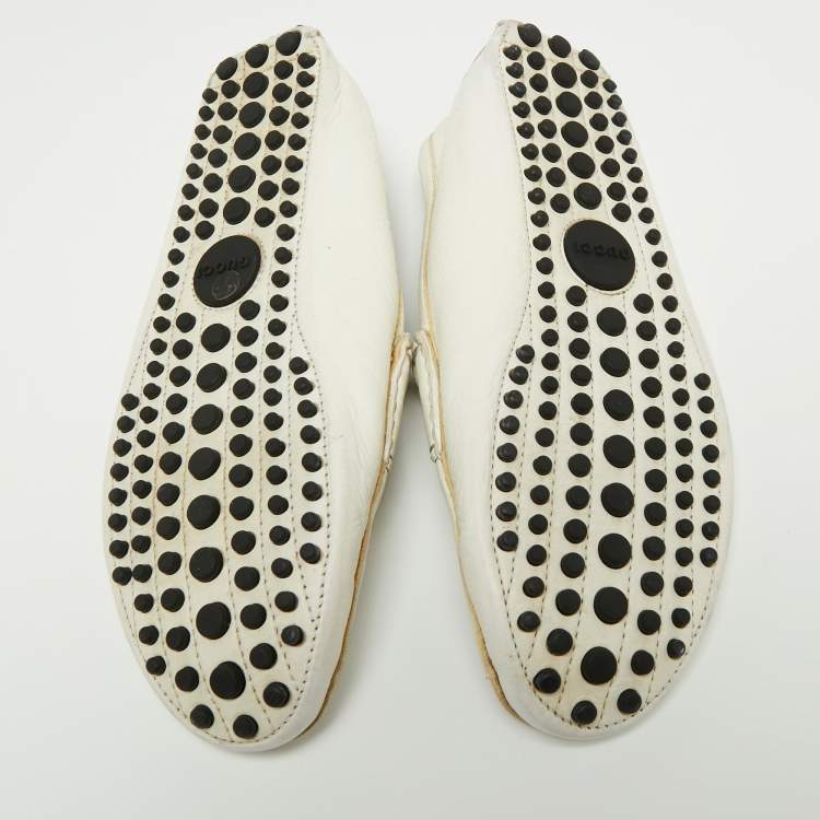 Pre Owned Gucci White Leather Horsebit Slip On Loafers Size 41 