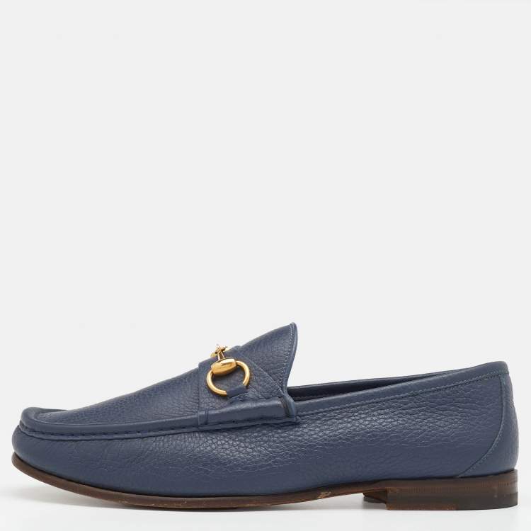 Pre Owned Gucci Blue Leather Horsebit Loafer Size 41