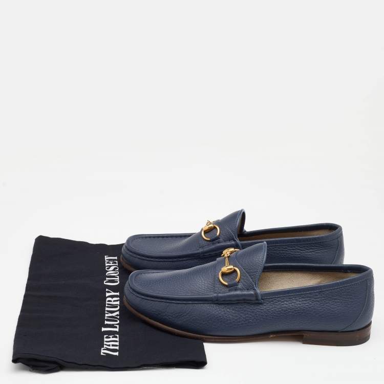 Pre Owned Gucci Blue Leather Horsebit Loafer Size 41