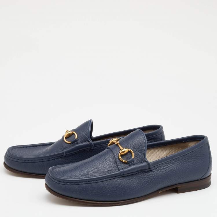 Pre Owned Gucci Blue Leather Horsebit Loafer Size 41