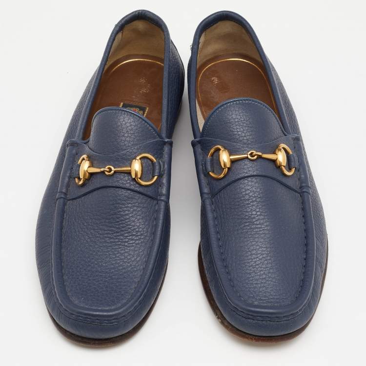 Pre Owned Gucci Blue Leather Horsebit Loafer Size 41