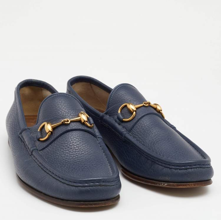 Pre Owned Gucci Blue Leather Horsebit Loafer Size 41