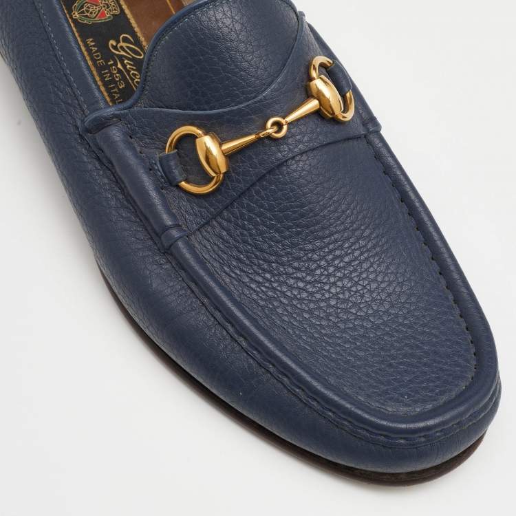 Pre Owned Gucci Blue Leather Horsebit Loafer Size 41