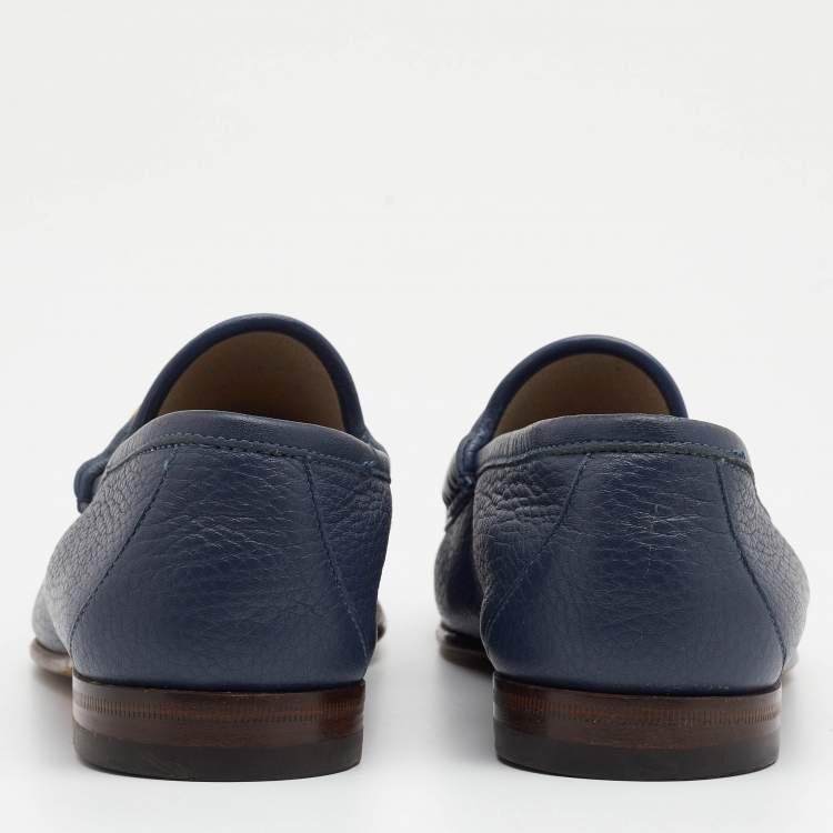 Pre Owned Gucci Blue Leather Horsebit Loafer Size 41
