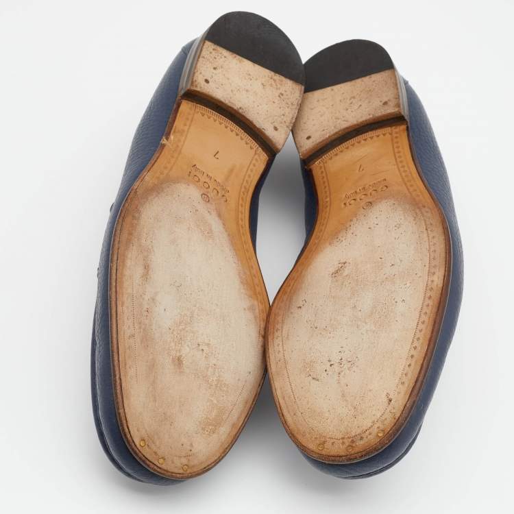 Pre Owned Gucci Blue Leather Horsebit Loafer Size 41