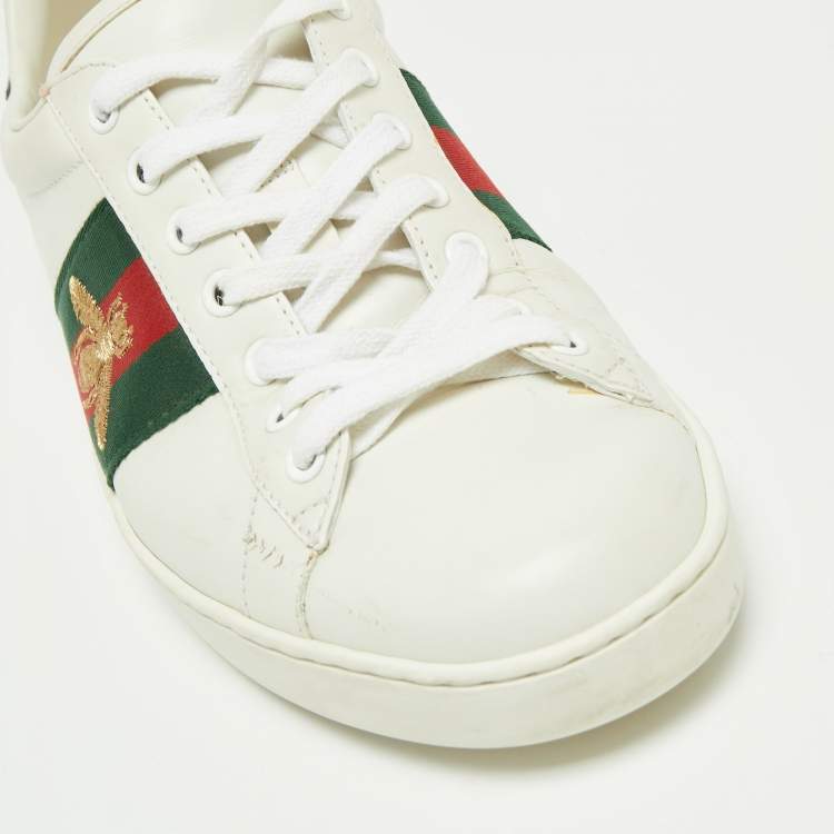 Pre Owned Gucci White Leather And Python Embossed Leather Ace Sneakers  Size 41