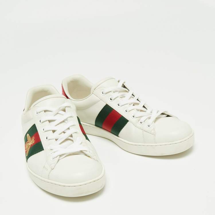 Pre Owned Gucci White Leather And Python Embossed Leather Ace Sneakers  Size 41