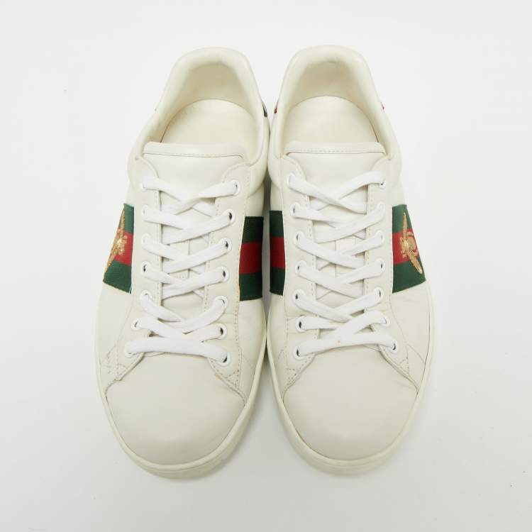 Pre Owned Gucci White Leather And Python Embossed Leather Ace Sneakers  Size 41