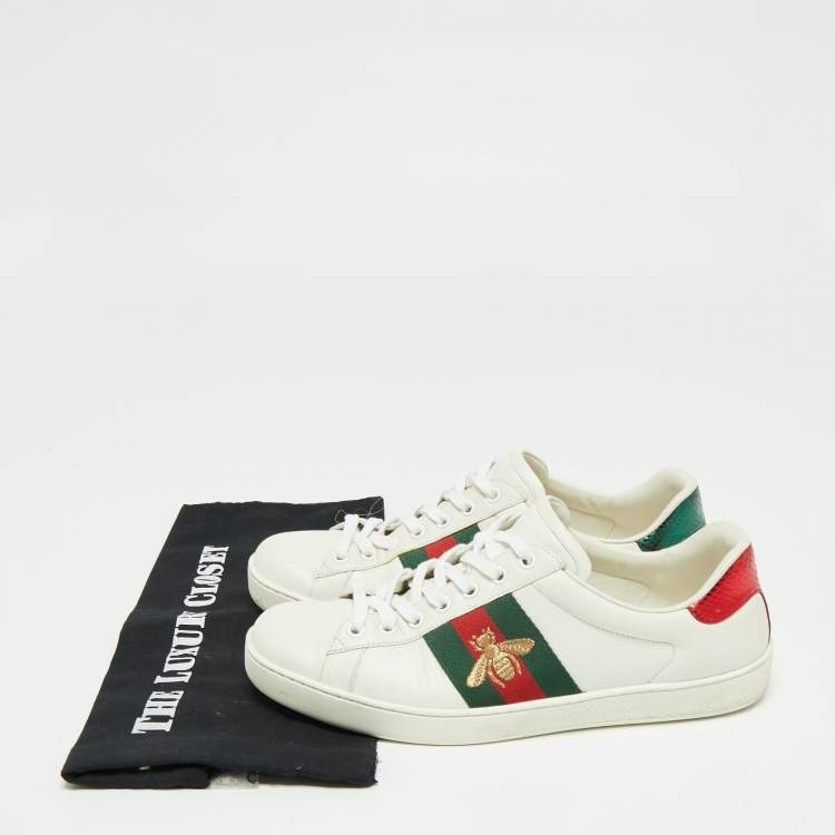 Pre Owned Gucci White Leather And Python Embossed Leather Ace Sneakers  Size 41