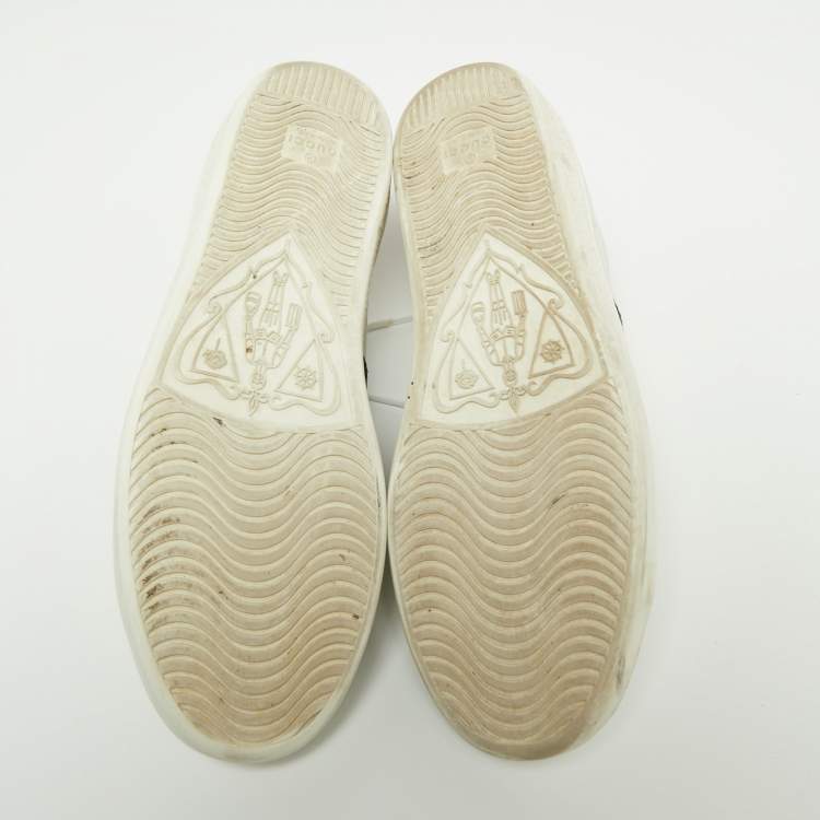 Pre Owned Gucci White Leather And Python Embossed Leather Ace Bee Web Low Top Sneakers Size 39.5 