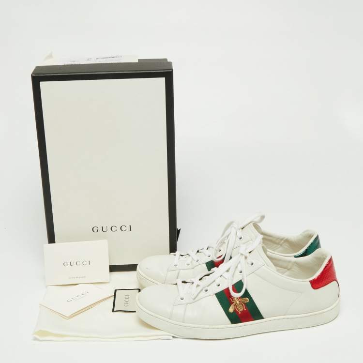 Pre Owned Gucci White Leather And Python Embossed Leather Ace Bee Web Low Top Sneakers Size 39.5 