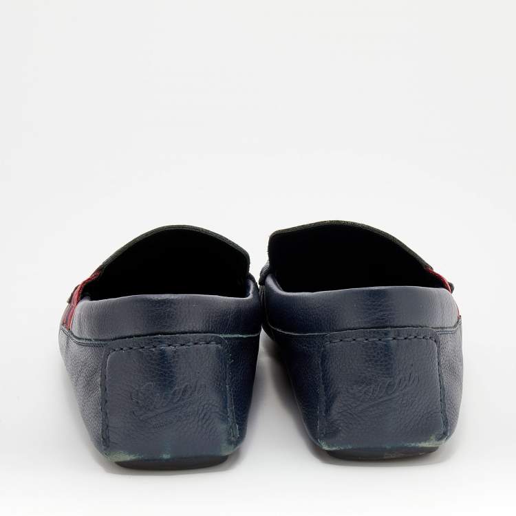 Pre Owned Gucci Black Leather Web Detail Praga Slip On Loafers Size 43.5