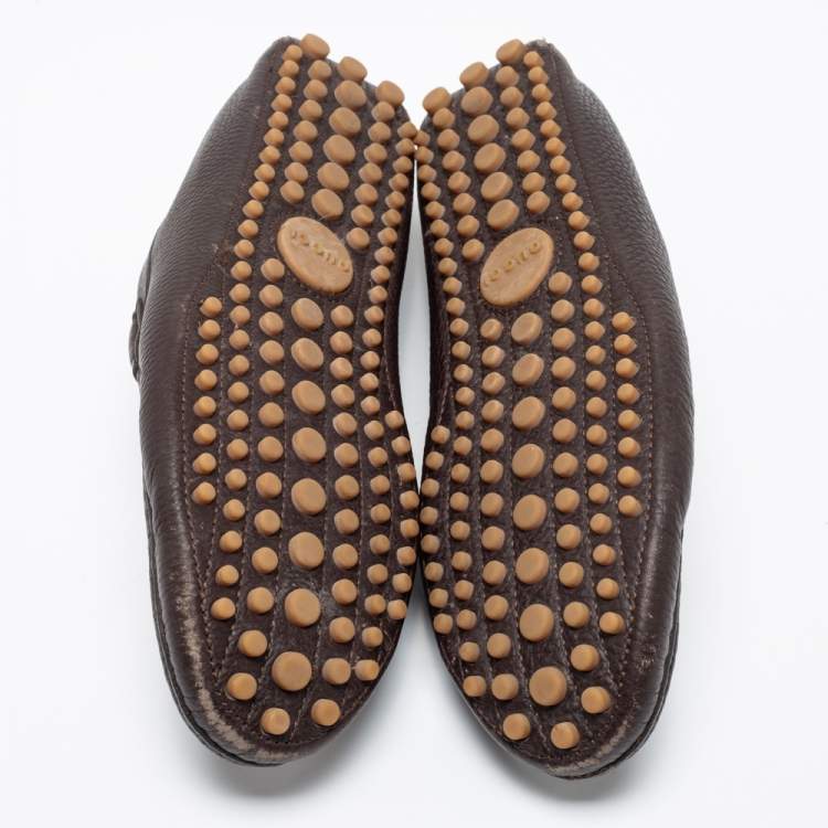 Pre Owned Gucci Brown Leather Web Horsebit Loafers Size 41