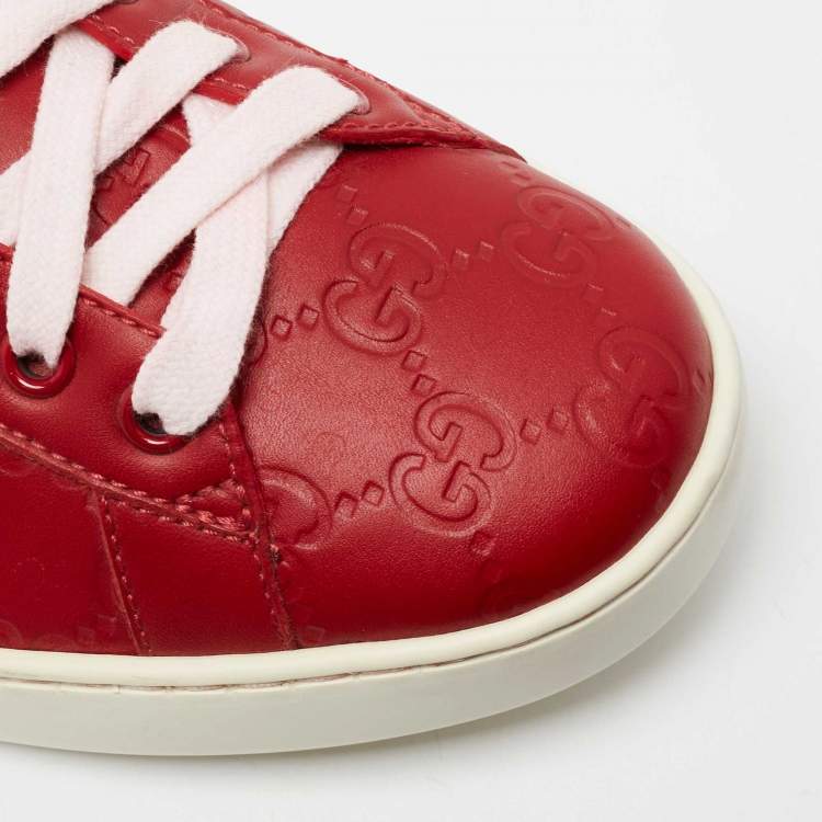 Pre Owned Gucci Red Guccissima Leather Ace Low Top Sneakers Size 40 