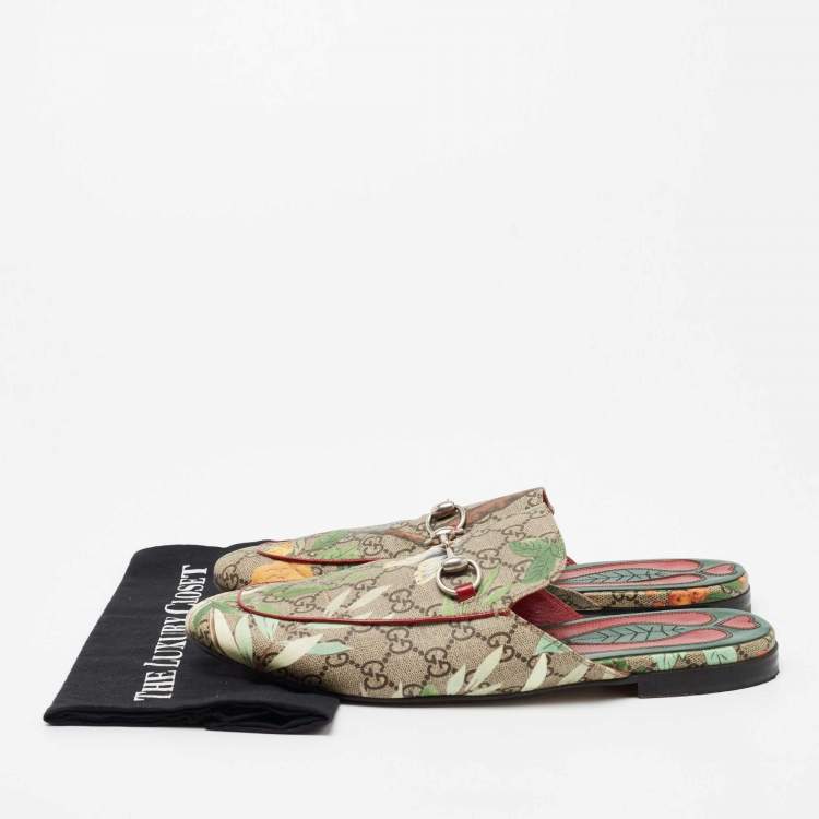 Pre Owned Gucci Multicolor Tian Print GG Supreme Canvas Princetown Horsebit Mules Size 44