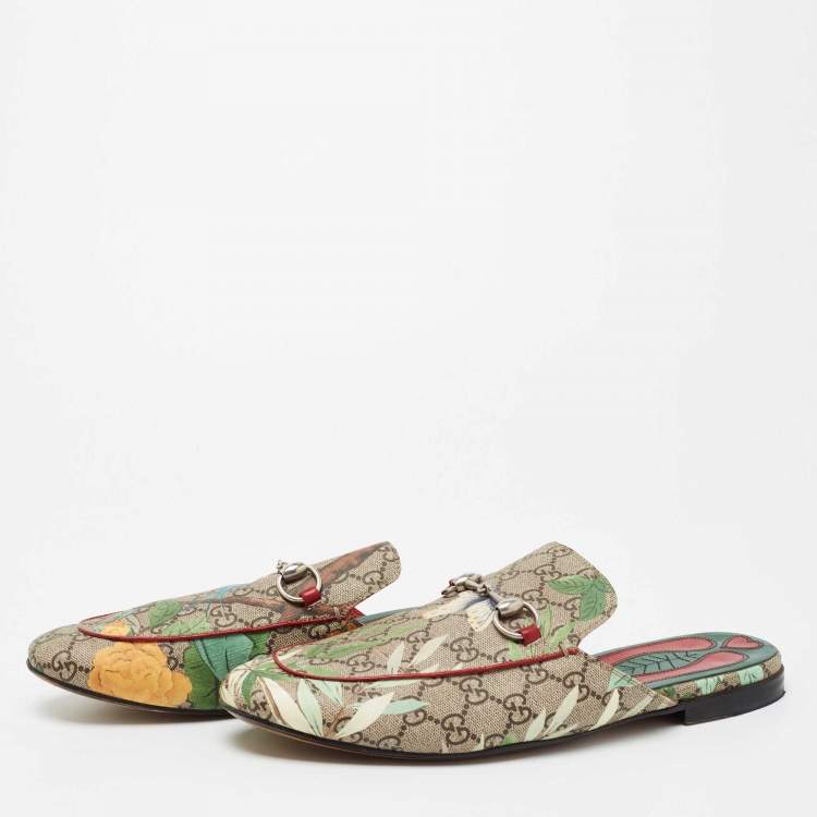Pre Owned Gucci Multicolor Tian Print GG Supreme Canvas Princetown Horsebit Mules Size 44