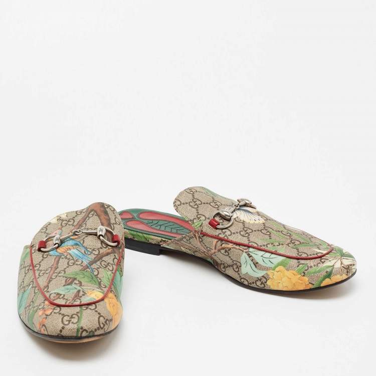 Pre Owned Gucci Multicolor Tian Print GG Supreme Canvas Princetown Horsebit Mules Size 44