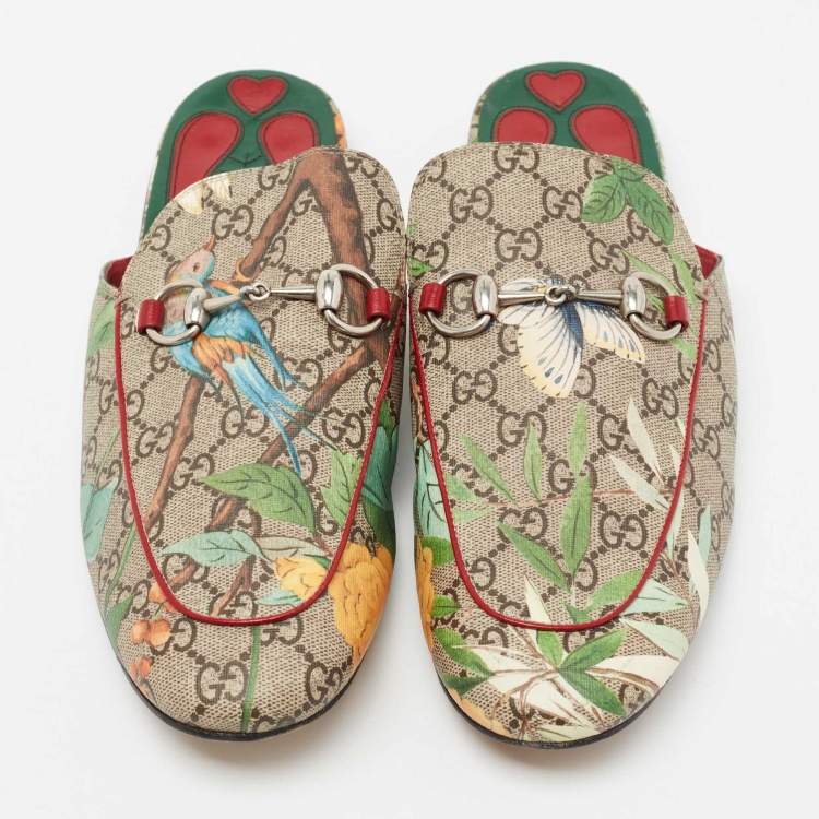 Pre Owned Gucci Multicolor Tian Print GG Supreme Canvas Princetown Horsebit Mules Size 44