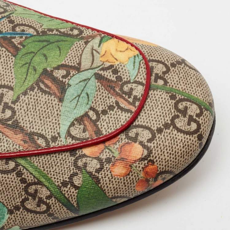 Pre Owned Gucci Multicolor Tian Print GG Supreme Canvas Princetown Horsebit Mules Size 44
