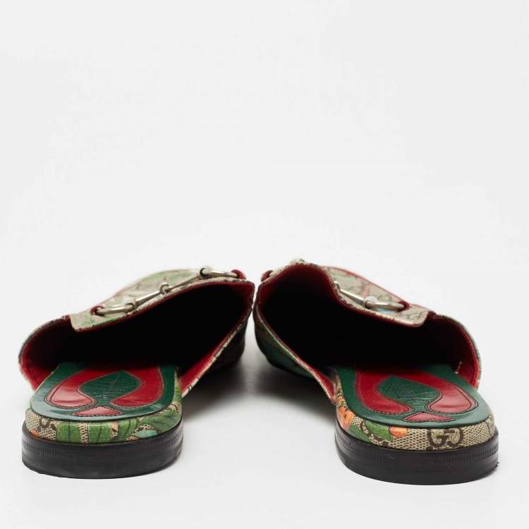 Pre Owned Gucci Multicolor Tian Print GG Supreme Canvas Princetown Horsebit Mules Size 44
