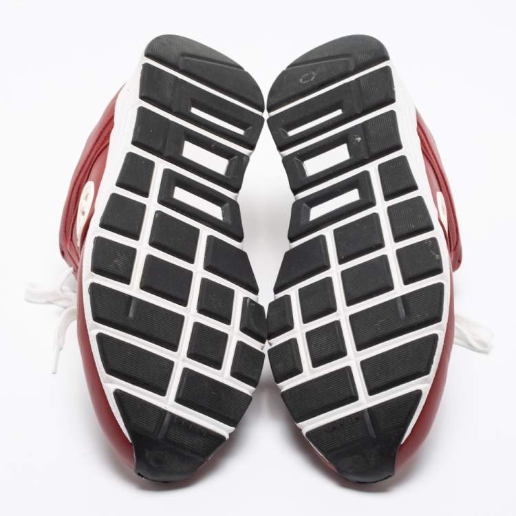 Pre Owned Gucci Red Leather Interlocking GG Low Top Sneakers Size 42.5
