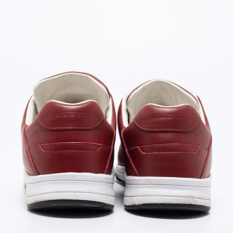 Pre Owned Gucci Red Leather Interlocking GG Low Top Sneakers Size 42.5