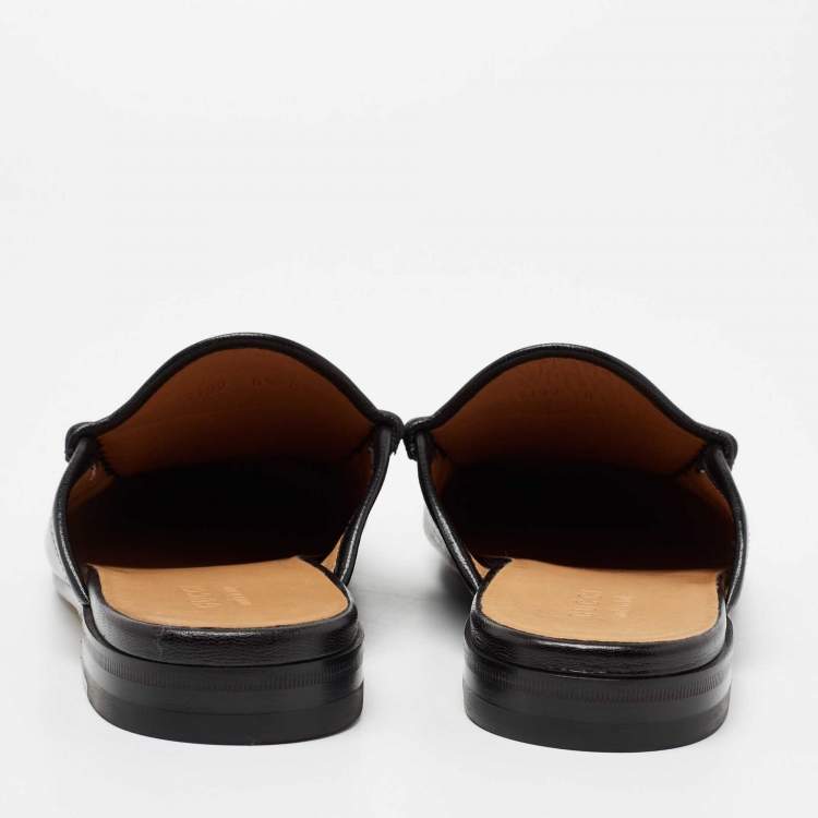 Pre Owned Gucci Black Leather Horsebit Mules Size 42.5