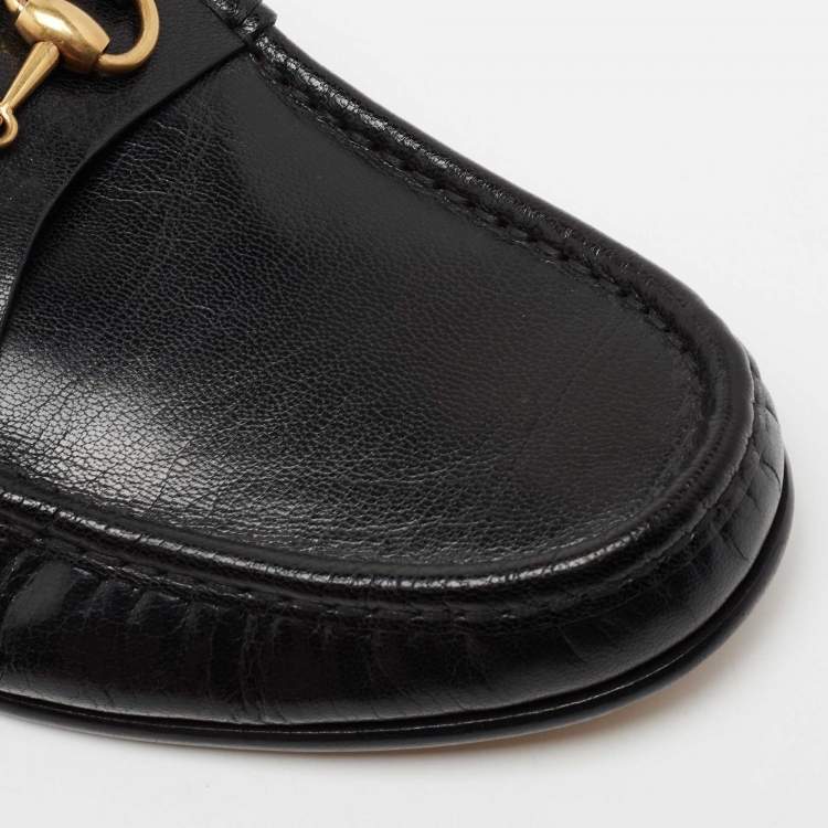 Pre Owned Gucci Black Leather Horsebit Mules Size 42.5