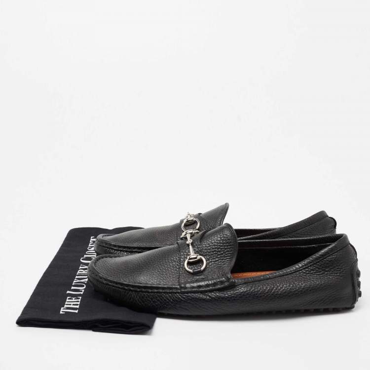 Pre Owned Gucci Black Leather Horsebit Loafers Size 43.5