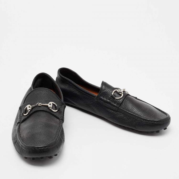 Pre Owned Gucci Black Leather Horsebit Loafers Size 43.5