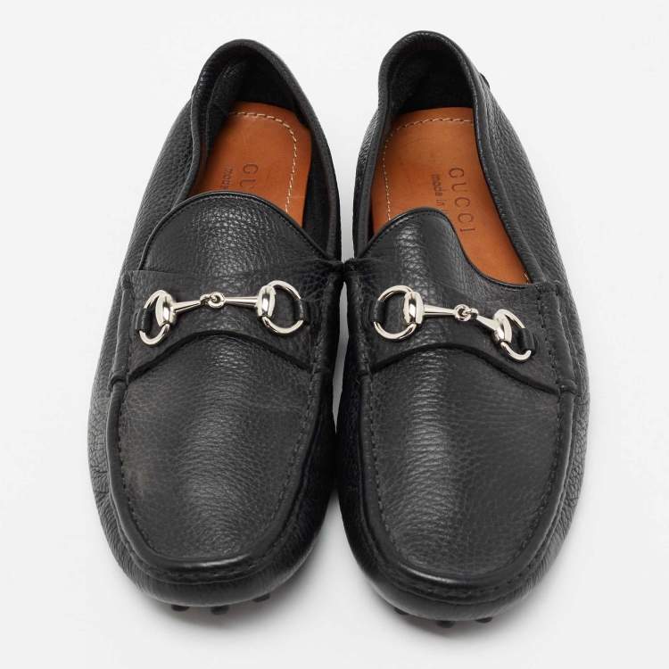 Pre Owned Gucci Black Leather Horsebit Loafers Size 43.5