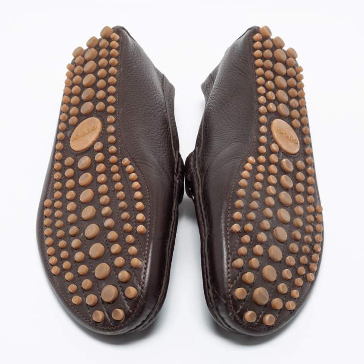 Pre Owned Gucci Brown Leather Web Horsebit Loafers Size 43.5