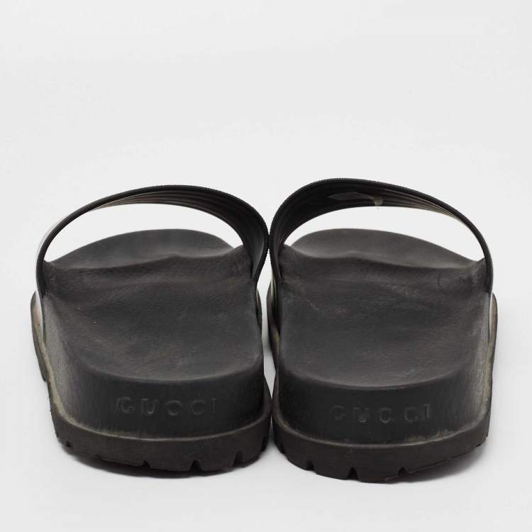 Pre Owned Gucci Black Rubber Web Detail Slide Sandals Size 44