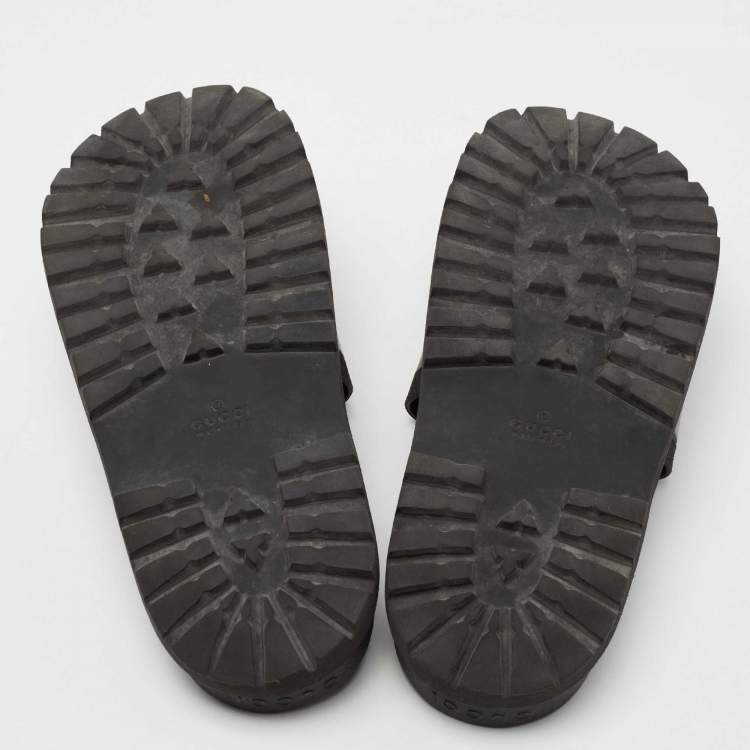 Pre Owned Gucci Black Rubber Web Detail Slide Sandals Size 44