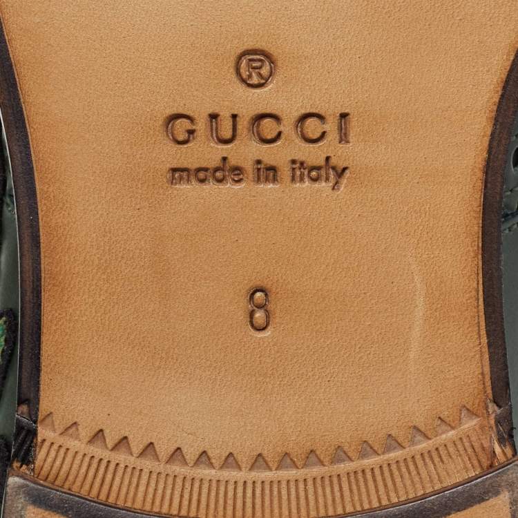 Pre Owned Gucci Green Leather Web Accent Leather Brogues Oxford Size 42