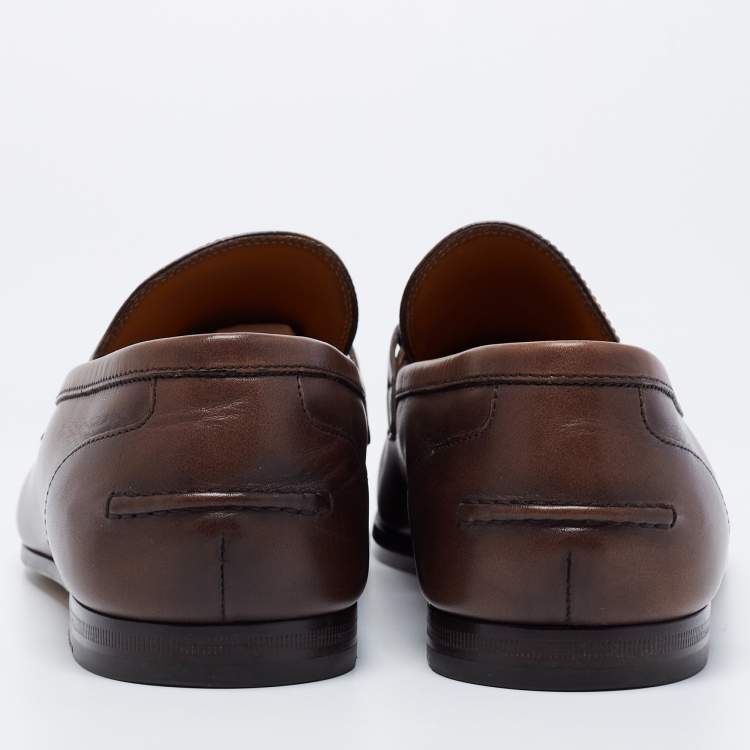 Pre Owned Gucci Brown Leather Jordaan Horsebit Loafers Size 41.5 