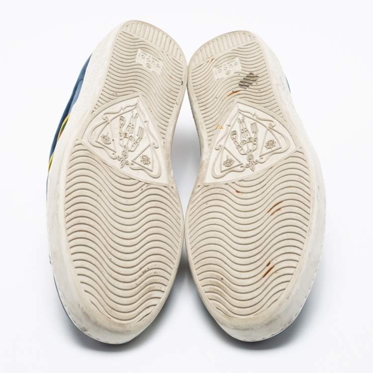 Pre Owned Gucci Blue Velvet And Leather Web Ace Sneakers Size 42