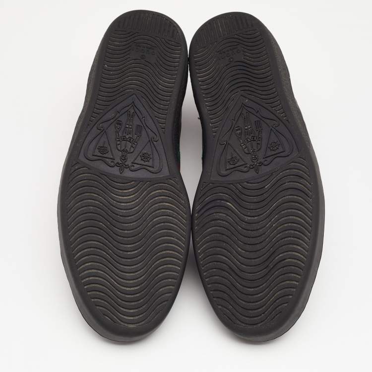 Pre Owned Gucci Black Leather Web Detail Ace Low Top Sneakers Size 44.5