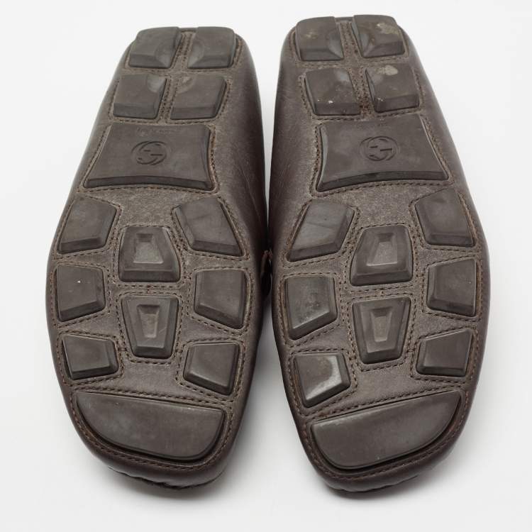 Pre Owned Gucci Dark Brown Leather GG Web Loafers Size 43.5