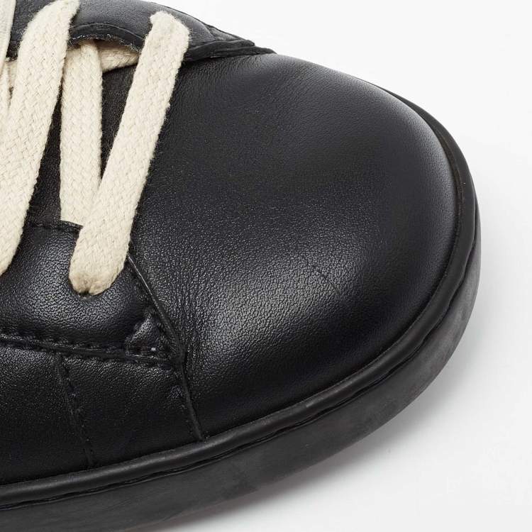 مملوكة مسبقًا Gucci Black Leather Ace Stripe Low Top Sneakers  Size 40.5 