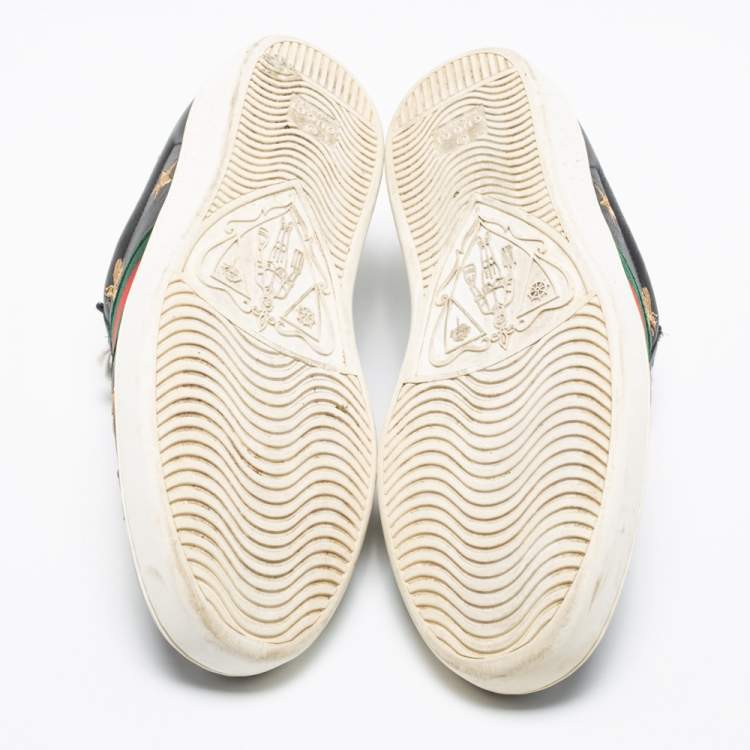Pre Owned Gucci Black Leather Ace Bees and Stars Embroidered Low Top Sneakers Size 40.5