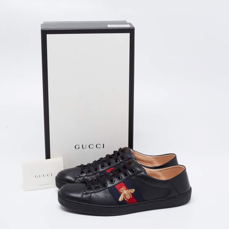 Pre Owned Gucci Black Leather Ace Bee Embroidered Low Top Sneakers Size 43