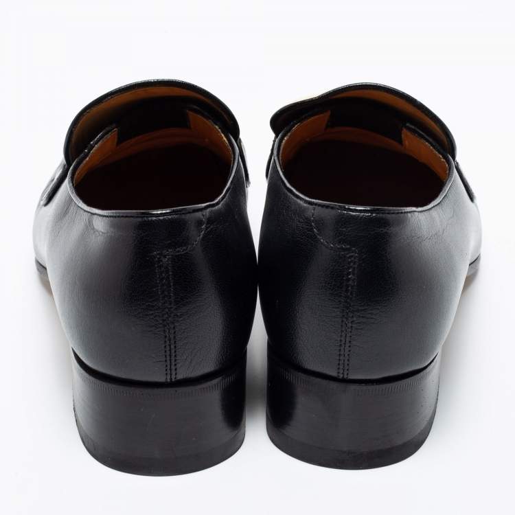 Pre Owned  Gucci Cream/Black Leather Interlocking G Horsebit Loafers Size 41