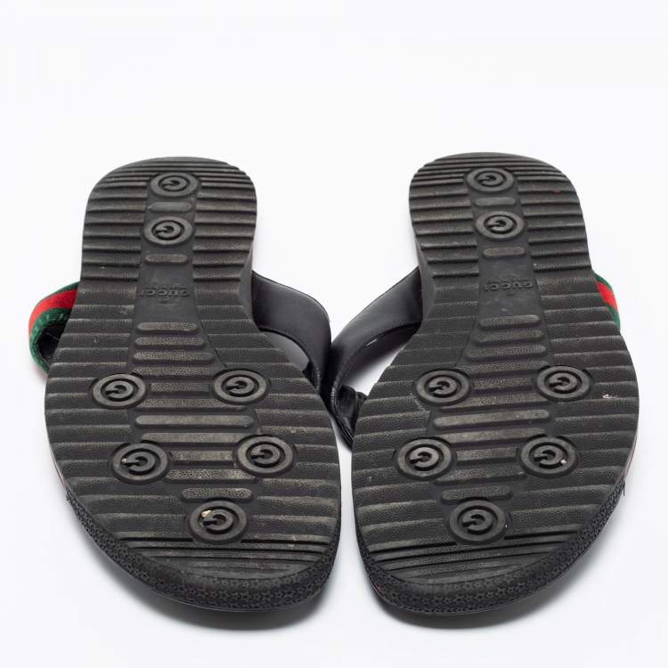 Pre Owned Gucci Black GG Leather Web Detail Thong Flat Sandals Size 43.5