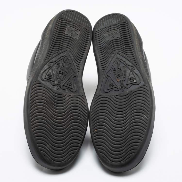 Pre Owned Gucci Black Leather Embroidered Bee Ace High Top Sneakers Size 39.5