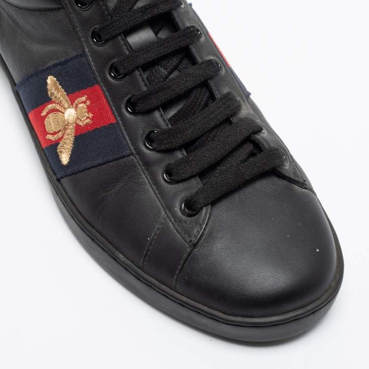 Pre Owned Gucci Black Leather Embroidered Bee Ace High Top Sneakers Size 39.5