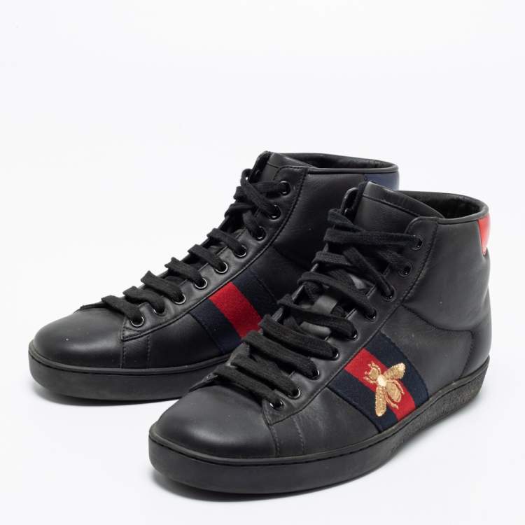 Gucci Ace Bee Embroidered Men's Leather Sneakers Black US 7.5