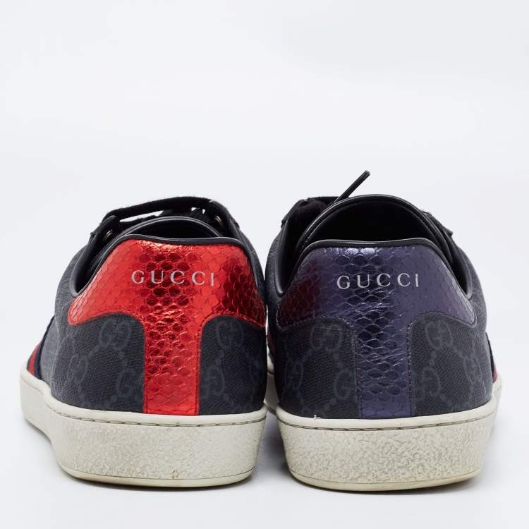 Pre Owned Gucci Dark Grey GG Supreme Canvas Ace Low Top Sneakers Size 43.5